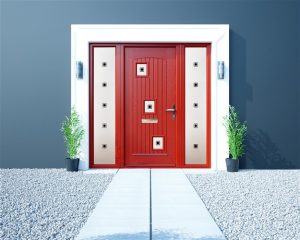 Palladio Door Style London in Red with two Side Lights